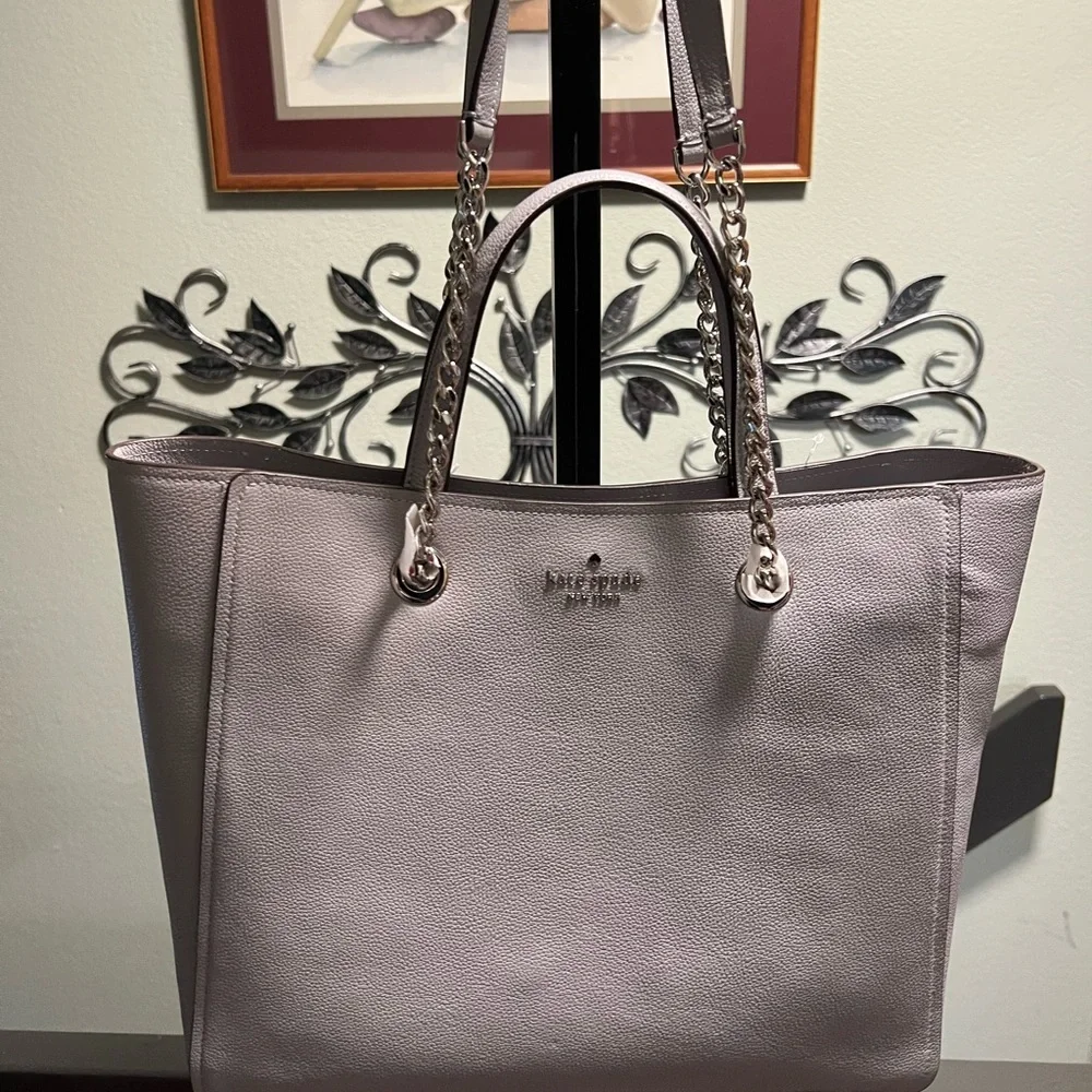 Kate Spade Light Gray Pebble Leather Chain Strap Tote NWT